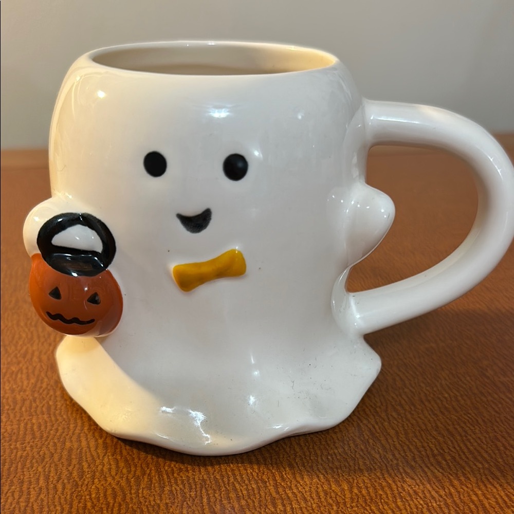 Ghost Mug with‎ Pumpkin Accent - White